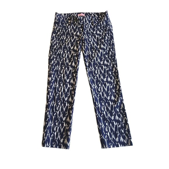 Lilly Pulitzer Pants - Lilly Pulitzer Cropped Pants Sz 2 Navy White Coastal Fish Print Preppy Resort
